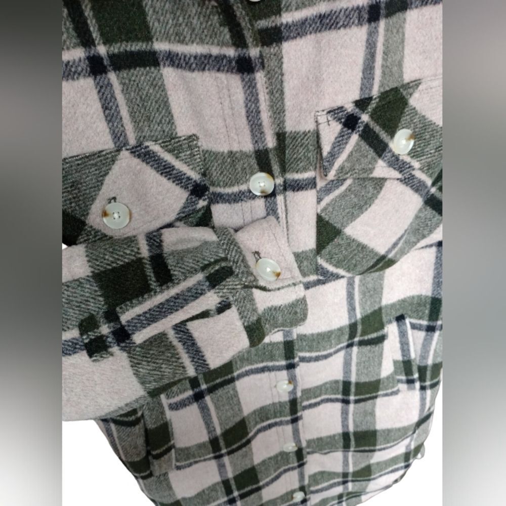 NWT Blank NYC Plaid Green Cream Button Front Wool Bland Shacket Long Jacket XS - Picture 6 of 9